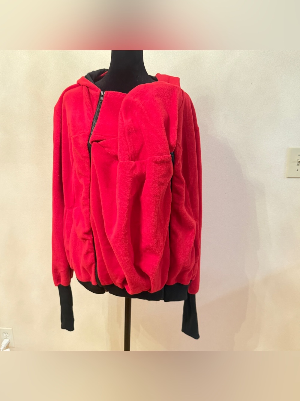 Women's Plush Red Hooded Jacket - Soft Fleece Coat 2XL